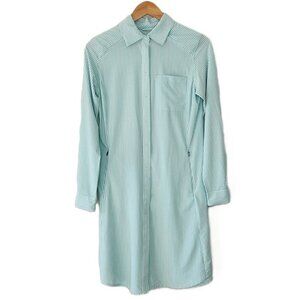 Coolibar UPF 50+ Green White Malta Travel Sun Protection Shirt Dress XS Stripes